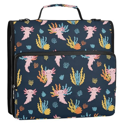 Zipper Binder Bag 3 Ring File Folder Portfolio Organizer Zippered Binder Bags with Strap Fits Laptop Women Men - color: Multi-cartoon Salamander
