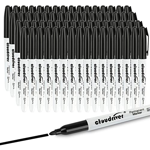 cloudriver Permanent Markers, 148 Pack Black Permanent Markers Set, Fine Point, Bulk Permant Markers Work on Wood, Plastic, Metal, Stone, Glass