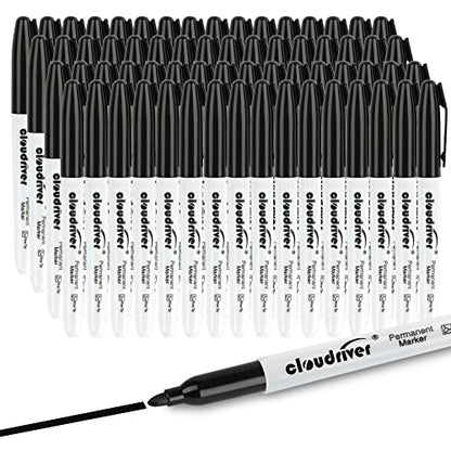 cloudriver Permanent Markers, 148 Pack Black Permanent Markers Set, Fine Point, Bulk Permant Markers Work on Wood, Plastic, Metal, Stone, Glass