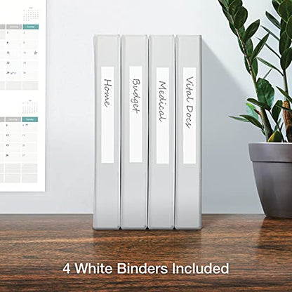 Oxford 3 Ring Binders, Binders for School and Office, 1 Inch ONE-Touch Easy Open D Rings, 3-Sided View Binder Covers, Xtralife Hinge, Non-Stick, PVC-Free,White, 250-Sheet Capacity, 4 Pack (79904) - size: 1 Inch