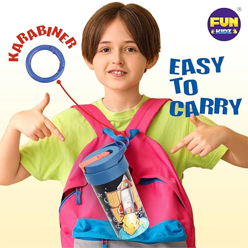 17oz Rocket Kids Water Bottle, Toddler Spout Cover and Carry Handle Design Lid Leak Proof BPA free Cup for Boys Ages 3+ Dishwasher Safe for Sports School Travel with Silicon Straw