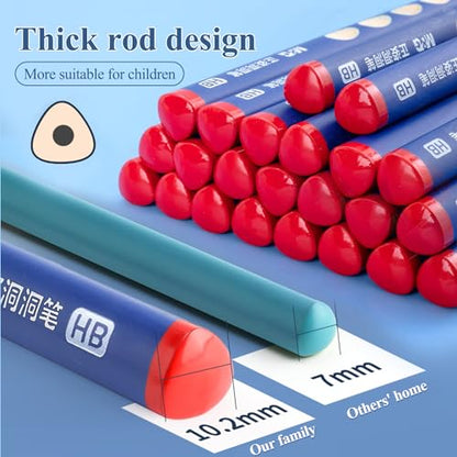 M&G 12 Pcs Triangular Pencils for Kids, Triangular Pole with Grip Correction HB Pencils, Pre-sharpened, Graphite Wood Pencils with Smooth Writing for School, Office, Painting, Sketching, Weddings - style: 12pcs Blue HB