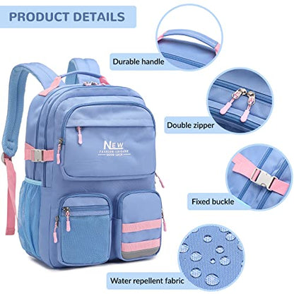 Water Resistant Backpack for Teen Girls Students, Casual Multi Pockets Daypack with 15.6 inch Laptop pocket for Travel School College (Purple) - color: Purple With Embroidery