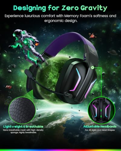 WESEARY Wireless Gaming Headset for PS5, PS4, PC, Switch & Mac, 20ms Ultra-Low Latency, 2.4GHz USB & Bluetooth 5.4 Gaming Headphones with Mic, 50H Battery Life, 3D Spatial Audio, Dynamic Lighting - color: Soft Purple