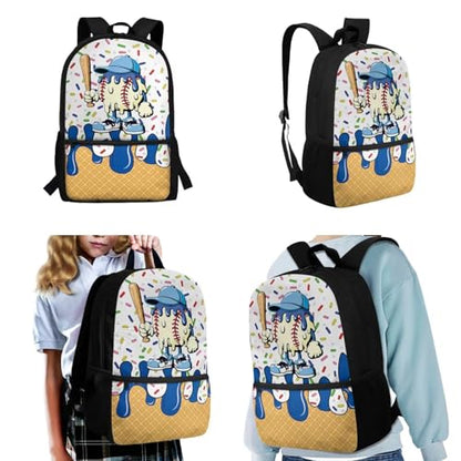 CLOHOMIN Baseball Bookbag and Lunch Box Age 8-10/10-12 Ice Cream School Bags Set Elementary School Bookbag 3rd Grade with Lunch Bag Water Bottle Sleeve 3 in 1 Cute Book Bags for Middle School - color: Baseball Ice Cream