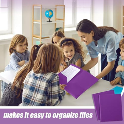 Gueevin 24 Pcs Plastic Folders with Pockets, Back to School Two Pocket Folder Fit Letter Size, Heavy Duty School Business Card Holder for Home Office, 11. 61 x 9. 45 Inches (Purple) - color: Purple