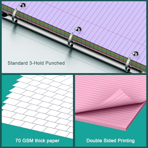 Note Pads 8 X 10.5 Loose Leaf Paper, 120Sheets, 3 Hole Punched Lined Paper, College Ruled 8 X 10.5 Notebooks, 10-1/2" X 8 Binder Writing Pads, Filler Paper For Engineering, Office, School Supplies - style: 6 Color-College Ruled-1 Pack