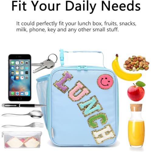 GYEUKHAM Insulated Lunch Bag for Women Girl Teen large Insulated Kid Lunch Bag,Large Reusable Cute Cooler Bag for School Work Picnic,Blue Alphabet - color: Blue Alphabet