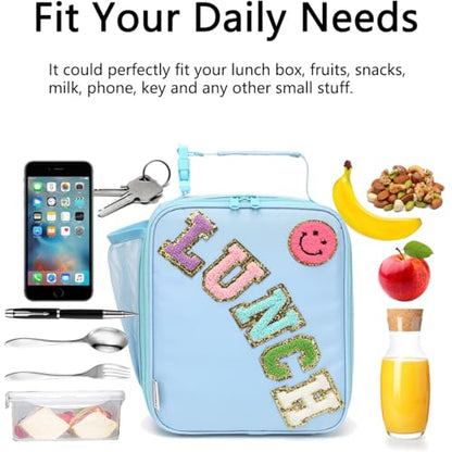 GYEUKHAM Insulated Lunch Bag for Women Girl Teen large Insulated Kid Lunch Bag,Large Reusable Cute Cooler Bag for School Work Picnic,Blue Alphabet - color: Blue Alphabet