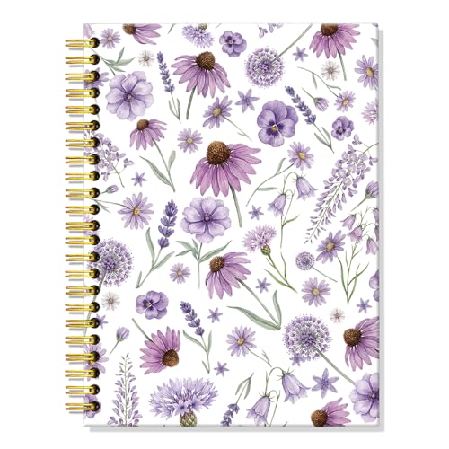 ERHACHAIJIA Watercolor Purple Floral Hardcover 160 Pages Lined Spiral Notebook for Women Mom Wife Sister Coworker Colleague Flowers Lover, Cute Journal Gifts for Creatives & Students Artistic - color: Purple