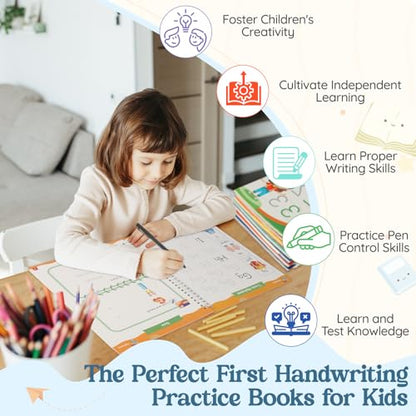 VOOWO Grooved Handwriting Practice for Kids, Larger & Deeper Magic Grooved Writing Practice for Kids Age 3-5, Reusable Letter Tracing Books, Preschool Learning Activities, Gift for Kids Boys and Girls