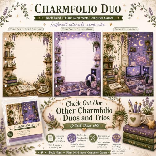Charmfolio Duo Tea & Coffee Binder Paper, 80 College Ruled Sheets, 8.5 x 11 Inch 3 Hole Punched Loose Leaf Stationery, 40 Tea Pages + 40 Coffee Pages, Binder Paper, Besties, Back to school, Backpack