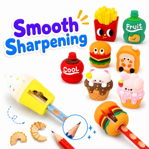 Fun Pencil Sharpeners for Kids, 8-Pack Cute Novelty Shaped Designs - | Fits Various Pencils | Pocket-Sized Portable to Carry | Adorable Desktop Decor | Smooth Even Handheld Manual Sharpening