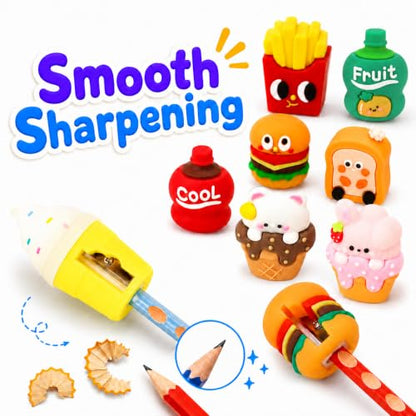 Fun Pencil Sharpeners for Kids, 8-Pack Cute Novelty Shaped Designs - | Fits Various Pencils | Pocket-Sized Portable to Carry | Adorable Desktop Decor | Smooth Even Handheld Manual Sharpening