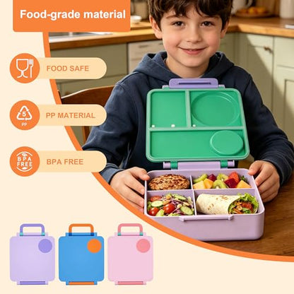 FOOYOO Bento Lunch Box Set for Kids & Adults, Leakproof 4-Compartment Container with Insulated Stainless Steel Food Jar, Utensils, BPA-Free, Microwave & Dishwasher Safe for School Work Travel（Purple） - color: Purple