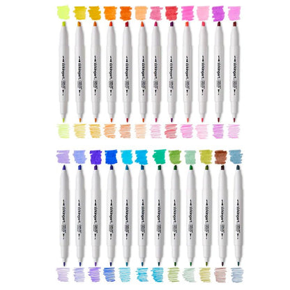 KINGART Studio Twin-Tip Highlighters (24 Unique Soft Pastel Colors). Double-Ended: Broad Chisel & Fine Tips. Quick-Dry, No-Bleed Water-Resistant Ink for Journaling/Art.