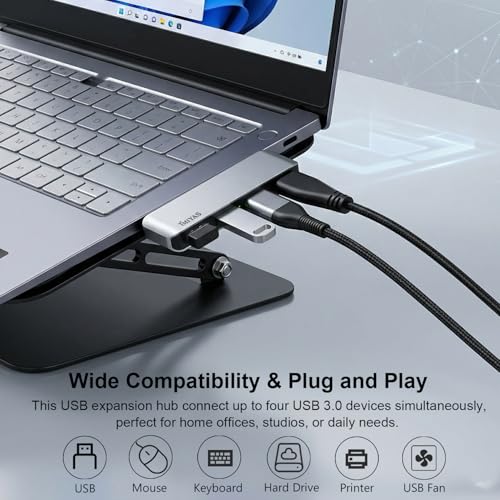 Right Side USB 3.0 Hub, 4-Port Cable-Free USB Splitter for Laptop, Direct-Plug Design, Compatible with MacBook, Laptops, Desktop, Surface, Flash Drive, HDD and USB More - color: Silver(Right)