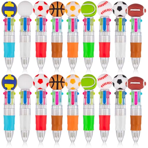 18Pcs 4-in-1 Sports Mini Theme Multicolor Ballpoint Pens | Cute Retractable Pen Bulk for Birthday Party Classroom Student Prizes Teacher Rewards - style: SportsBallPens18Pcs