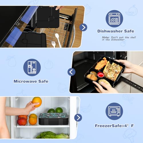 ACESAK Boys Backpack - Black Game Console Bento Box with Insulated Lunch Bag Pencil Case & Utensils Set for Kids, 6 Leakproof Compartments Removable Tray Lunches or Snack Container - color: Black Game Console