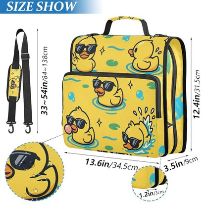 Cartoon Rubber Duck Wear Sunglasses Zipper Binder Organizer with Shoulder Strap Multi-Pocket 1.5 Inch 3 Rings Pencil Case Portfolio Binder Home Travel Cards Storage Container - color: Cartoon Rubber Duck Wear Sunglasses