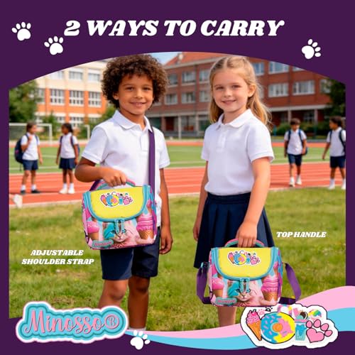 Insulated Lunch Bag for Kids Soft Bag Washable with Strap Reusable Toddler Lunch box School Supplies Food Carrier Snacks Picnic(Multi) - color: Cat