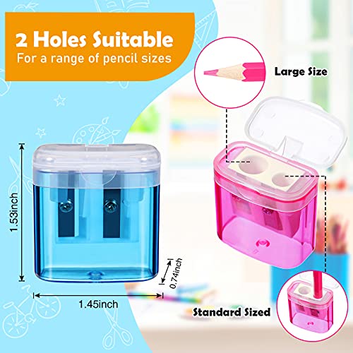 Tenare 48 Pcs Back to School Pencil Sharpeners Manual Double Hole Pencil Sharpener with Lid Hand for Home School Office, Graduation Gifts Handheld Plastic Crayon Sharpener