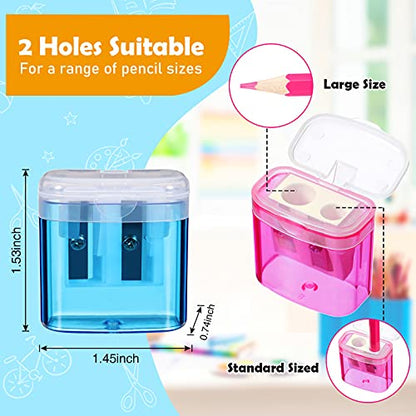Tenare 48 Pcs Back to School Pencil Sharpeners Manual Double Hole Pencil Sharpener with Lid Hand for Home School Office, Graduation Gifts Handheld Plastic Crayon Sharpener