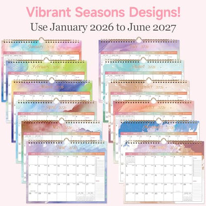 Lbylyhxc 2026 Calendar - Includes January 2026 to June 2027-18 Monthly Wall Calendar 2026, 11 x 8.5 Inches.Thick Paper with Julian Dates and Block for New Year and Christmas Presents (Wall Calendar 2026-2027 Colorful) - color: Wall Calendar 2026-2027 Colo