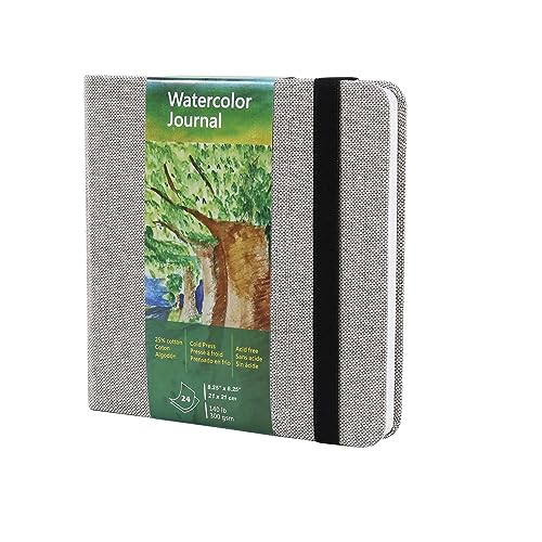 tumuarta Square Watercolor Journal, 8.25x8.25”, 140 LB, 300 GSM, 25% Cotton, Cold Press, 24 Sheets, 48 Pages, Watercolor Paper Sketchbooks for Use As Travel Mixed Media Pads Plein Air Set - color: Gray