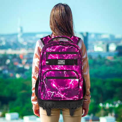 gxtvo Rolling Backpack for Girls, Women Wheeled Bookbag with Lunch Box for Adults, Water Resistant Roller School Bag for College Teens Kids Travel - Lightning Red - color: Lightning Red