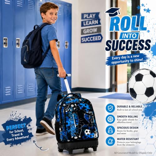 AGSDON Rolling Backpack for Boys, Men Roller Wheels Bookbag,Wheeled School Bag with Wheels for Teens-Soccer - color: Soccer
