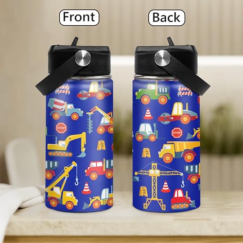 Kids Water Bottle with Straw Construction Insulated Water Bottles 12oz Stainless Steel Travel School Tumbler Double Wall Vacuum Cup for Boys Kid - color: Construction 2