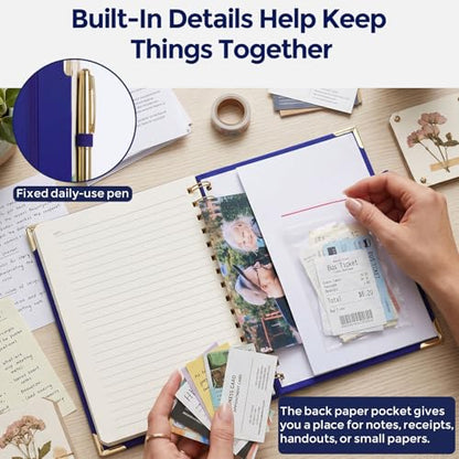 Koogel 5.8x8.3 Inch Subject Spiral Notebook with Tabs, 5 Subject A5 Notebook Blue Wide Ruled Journals with Dividers for Women Gift Office School