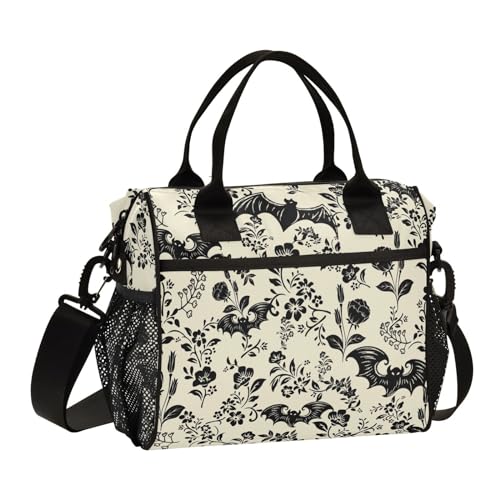 Goth Bat Pattern Lunch Bag & Lunch Box for Women with Adjustable Strap, S | Insulated Portable Lunch Totem Bag Cooler Bag for School Hiking Office Picnic - color: lunch 27, size: Small