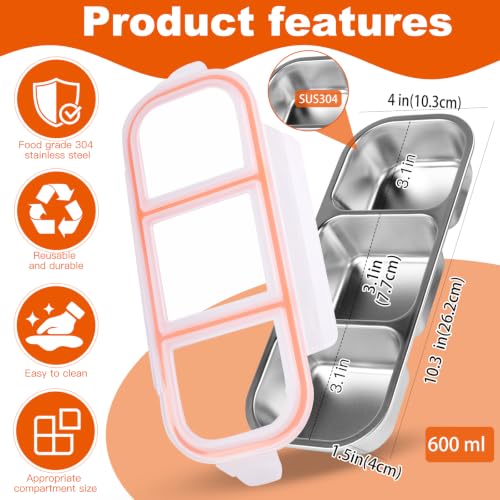 2 Pack 304 Stainless Steel Snack Containers | 3 Independent Sealed Compartments, Non-Toxic Leakproof Bento Box with Secure Lids. Snackle Box for Kids & Adults.