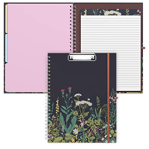 Rimilak Spiral Clipboards Folio with Refillable Lined Notepad, 14.5 x 9.8 In, Hardcover Cover with 5 Interior Pockets, Elastic Band and Pen Loop Series. Cute Stylish Clipfolio, Daisy Flower - color: Daisy Flower