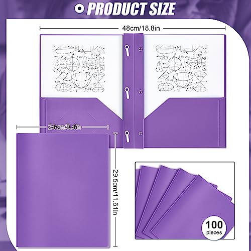 Lincia 100 Pcs Plastic Folders with Pockets and Prong Folders with Prongs 2 Pockets for Office, School for Students, Teachers, Office Workers(Purple) - color: Purple