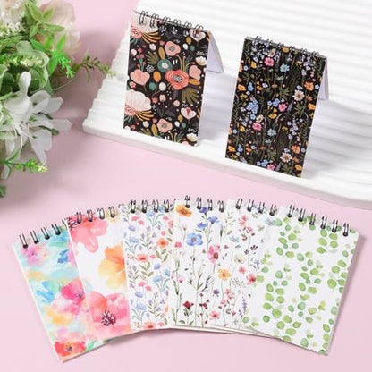 8 Pcs Mini Floral Spiral Notebooks 3.9 x2.4 Inch, Mixed Colorful Wildflower Botanical Journal Lined Memo Pad, Rustic Spring Flower Journal, Cute Aesthetic Notebooks for Women Birthday Party Gifts - color: Wildflower