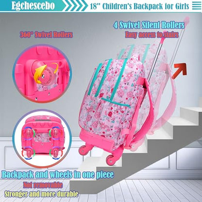Kids Rolling Backpack for Girls Doughnuts Suitcases Trolley Roller Luggage Backpacks with 360° Rotating Wheels 15" Laptop Lunch Box Pencil Case for Elementary 18" Travel School Bag Pink - color: Pink-tiantianquan-1220