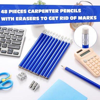 Fainne 48 Pcs Fat Pencils Jumbo Big Thick Large Pencils and 3 Pieces Sharpeners for Kids Beginners Preschoolers Kindergarten School Office Supplies (Blue+silver,Round) - color: Blue+Silver, style: Round