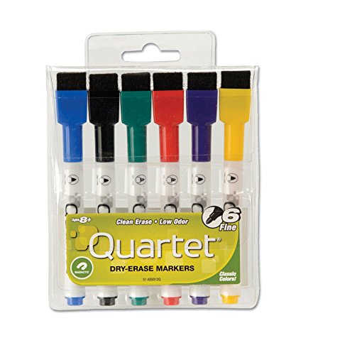 Quartet 51659312 Low-Odor ReWritables Dry Erase Mini-Marker Set, Fine Point, Classic, 6/Set