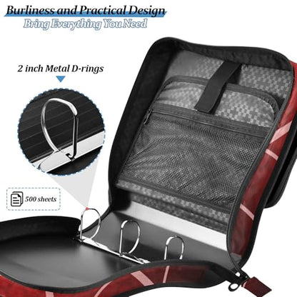 Fisyme Halloween Spider Web Zipper Binder 3 Ring with Zipper and Shoulder Strap Large Capacity Multi-Pocket Binder Organizer - color: Multi-dark Red