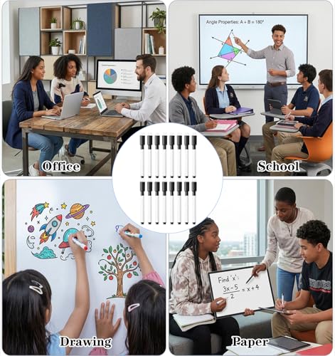 16 Pcs Dry Erase Marker with Eraser, Small Dry Erase Markers for Whiteboard | Black Dry Erase Markers with Erasers, Magnetic Dry Erase Black Markers for Home, Office Supplies