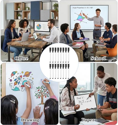 16 Pcs Dry Erase Marker with Eraser, Small Dry Erase Markers for Whiteboard | Black Dry Erase Markers with Erasers, Magnetic Dry Erase Black Markers for Home, Office Supplies