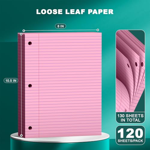 Pink Note Pads 8 X 10.5 Loose Leaf Paper, 120Sheets, 3 Hole Punched Lined Paper, College Ruled 8 X 10.5 Notebooks, 10-1/2" X 8 Binder Writing Pads, Filler Paper for Office, School Supplies - style: Pink-1 Pack