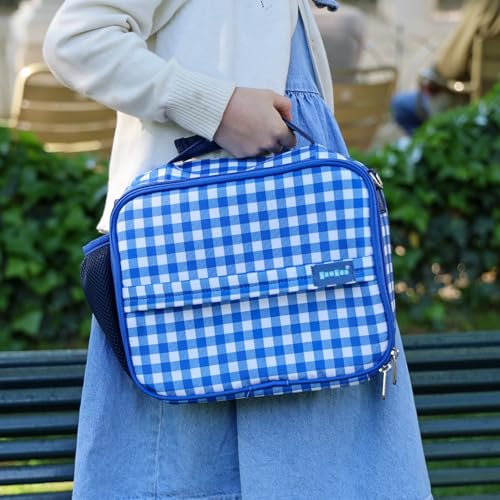 Yumbox Kids Insulated Lunch Bag, Fits Lunch Box & Bottle, Vichy Blue | Holds Lunch Box & Water Bottle | 3 Ways to Carry | Insulated EVA Lining | Wipe-Clean Fabric | Lightweight Design - color: Vichy Blue