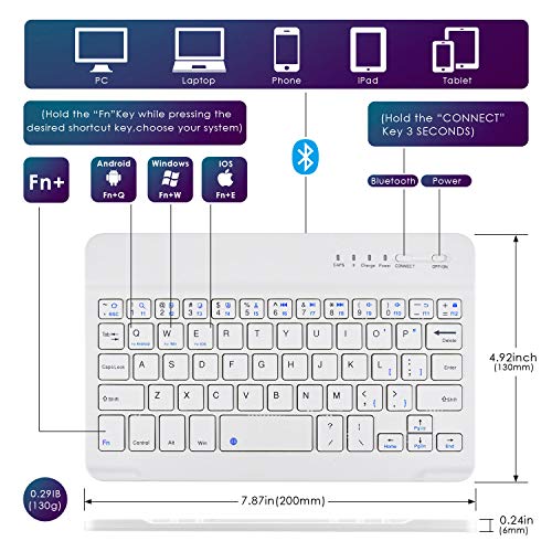 DETUOSI Universal 8.0 inch Android Tablet Case with Keyboard, Removable Wireless Bluetooth Keyboard + PU Leather Folio Book Cover + Stand, Travel Portable Sleeve for iOS/Android/Windows System Tablet - color: Gold Case + White Keyboard