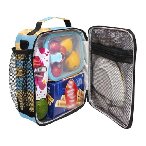 ALAZA Blue Ice Cream Lunch Box Insulated Lunch Bag Kids Cooler Tote Bag Freezable Shoulder Strap Lunchbox for Girls School Picnic - color: Multi88