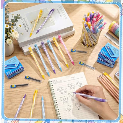 240 Pcs 0.7mm Mechanical Pencils Bulk Set Include Mechanical Pencil with Eraser HB Lead Refills for Art Office Classroom School Student Writing Drawing Sketching Supplies (Pastel) - color: Pastel