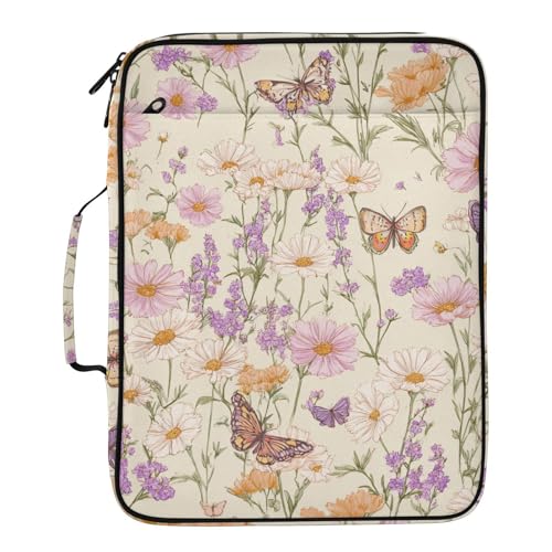 Light Yellow Flowers and Butterflies Spring Accordion File Organizer Expanding File Folder Zipper Binder 3 Ring with Handle 500 Sheets Capacity Document Organizer Storage Bag Multi Pockets Design - color: Light Yellow Flowers and Butterflies Spring